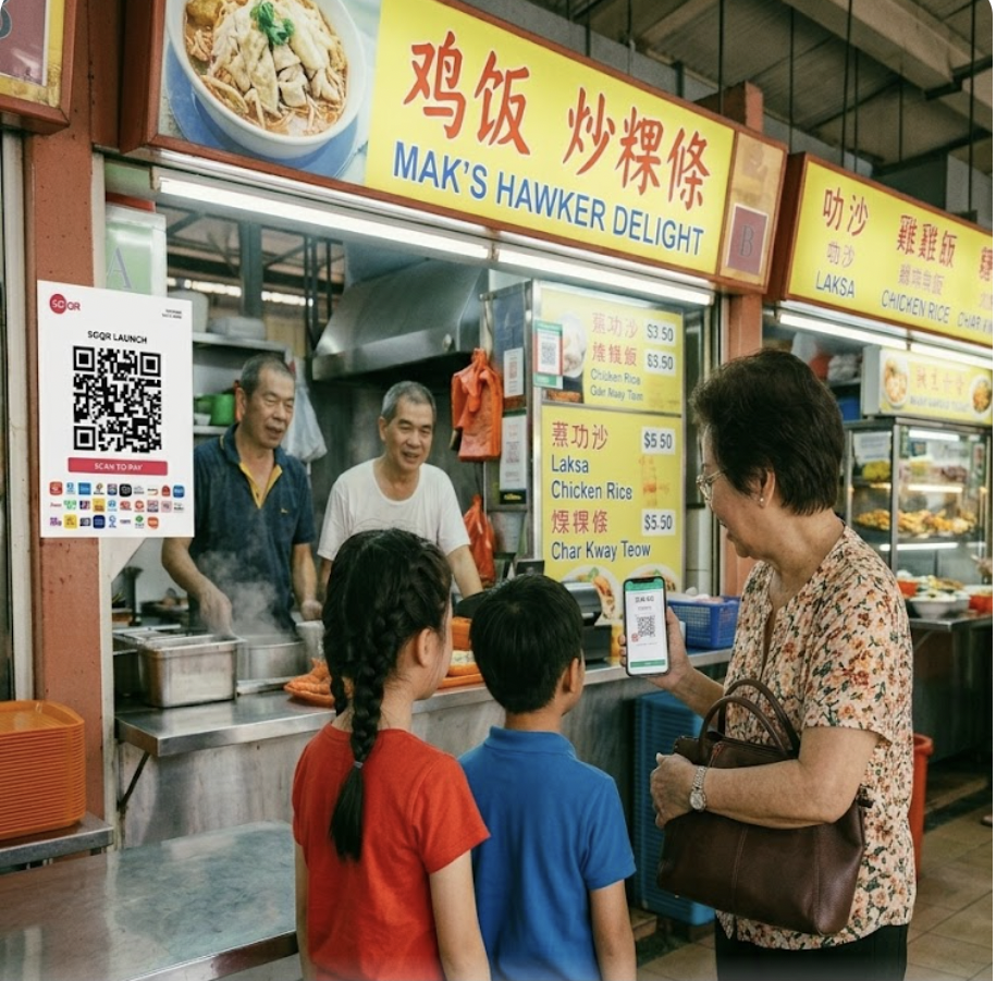 Paying by phone at the hawker centre — PSLE oral stimulus picture