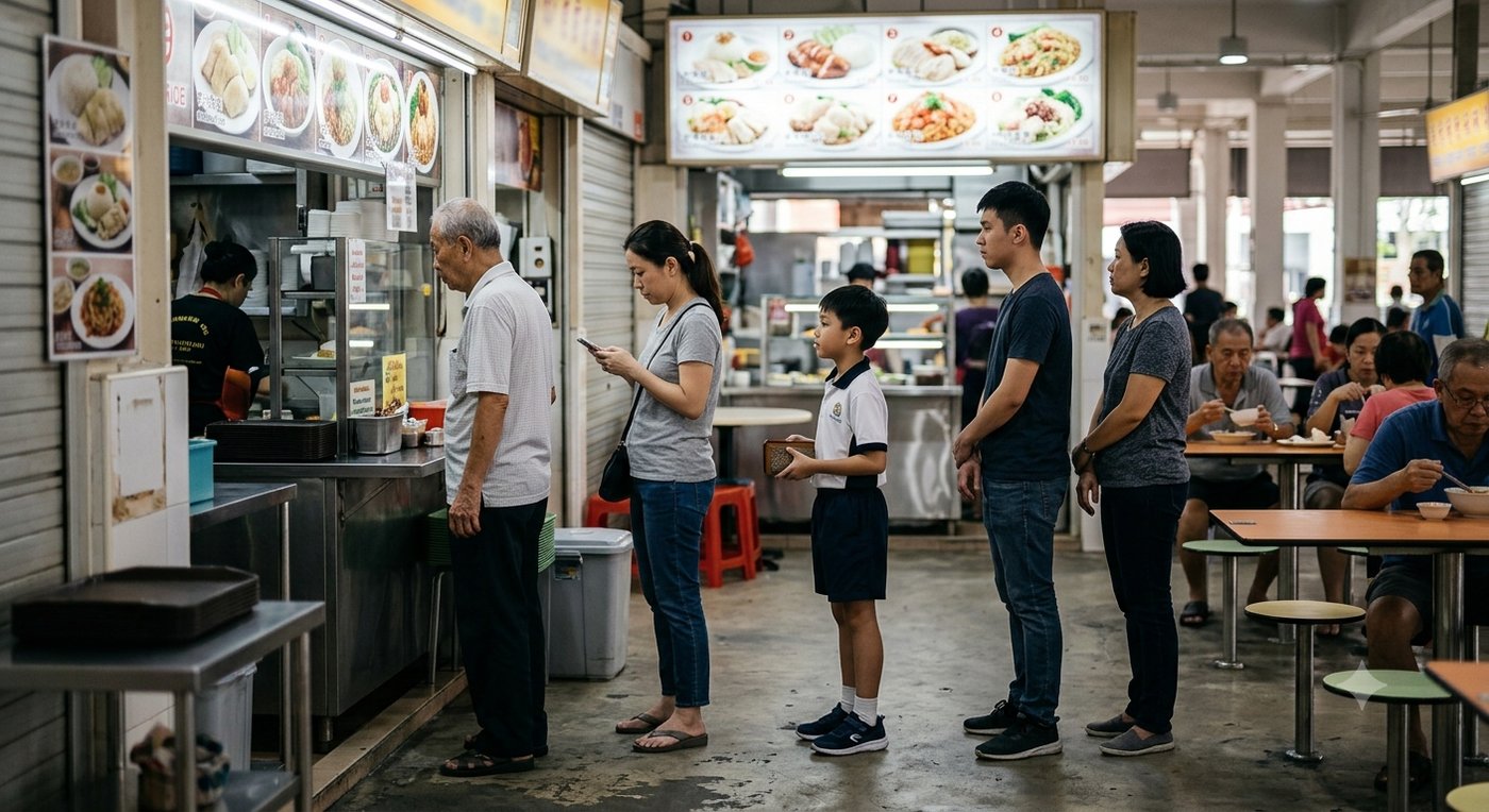 Queuing at the Hawker Stall — PSLE oral stimulus picture
