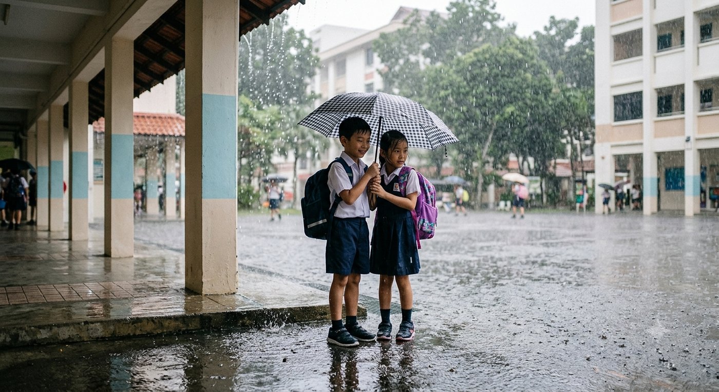 Sharing an Umbrella — PSLE oral stimulus picture