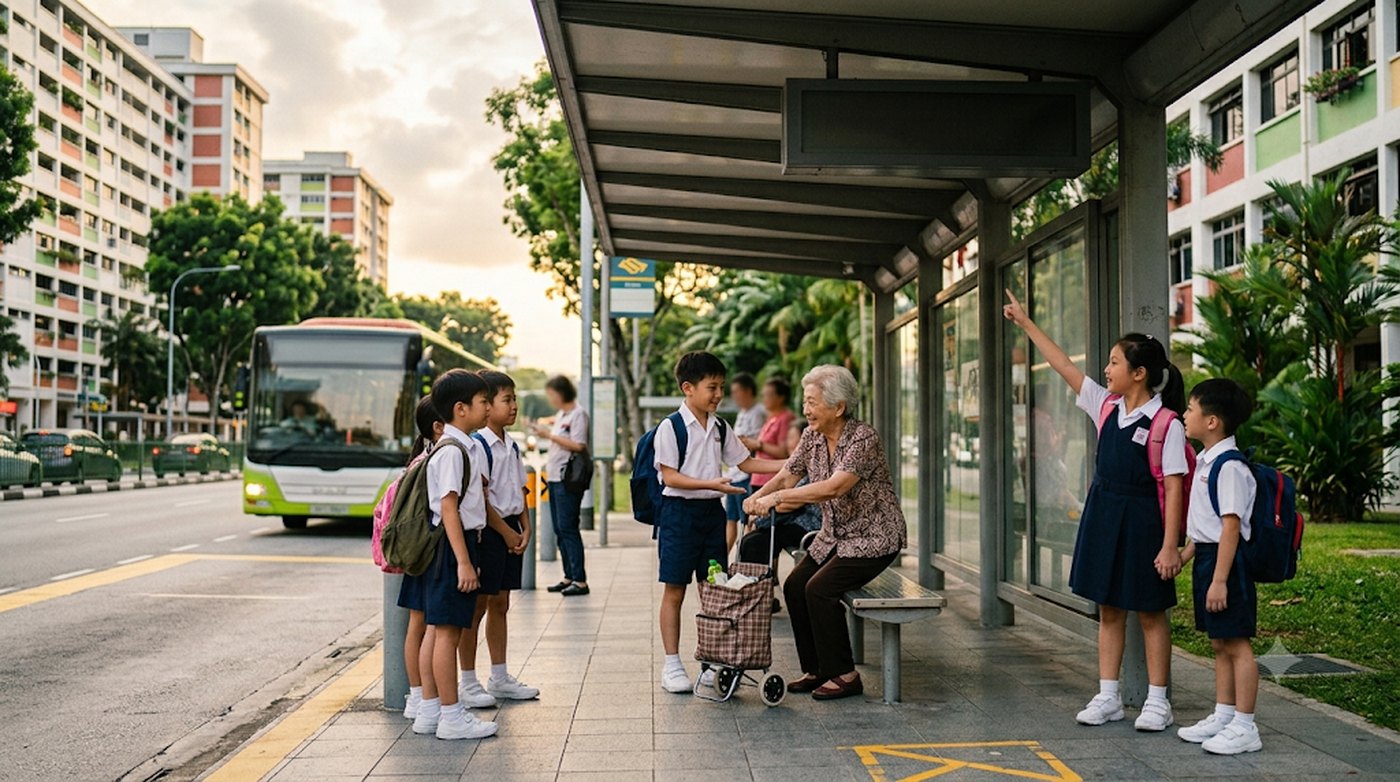 Waiting at the bus stop — PSLE oral stimulus picture