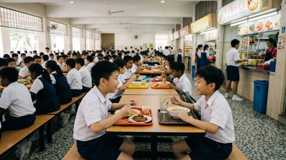 Babak 3: Dia duduk di meja tersebut, dan mereka berdua berbual sambil makan.
