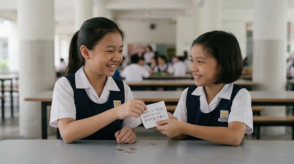 Babak 4: Keesokan harinya, murid itu memberikan sekeping nota terima kasih kepada sahabatnya.