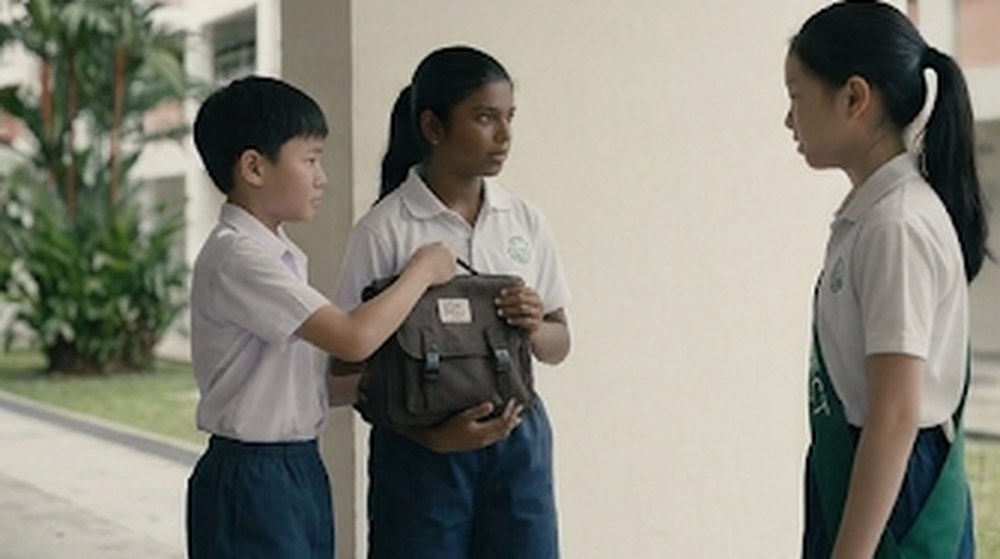 Babak 2: Seorang pengawas perempuan datang dan menegur mereka. Beg itu diturunkan semula.