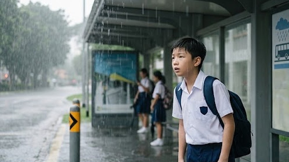 雨中送同学回家