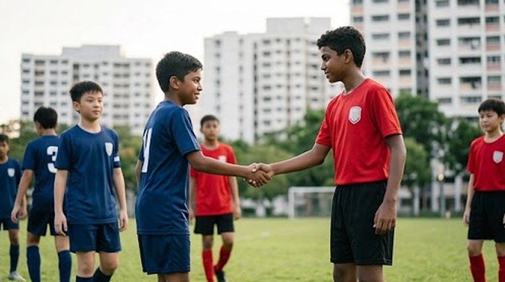 Babak 3: Pemain-pemain kedua-dua pasukan bersalaman antara satu sama lain.