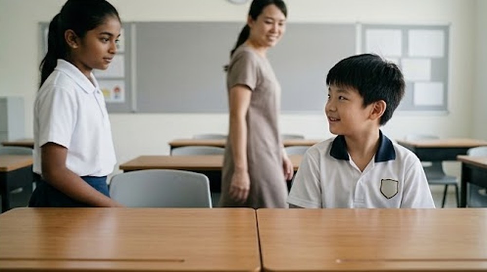 Babak 4: Meja itu kini bersih. Guru tersenyum, dan murid itu kelihatan lega.