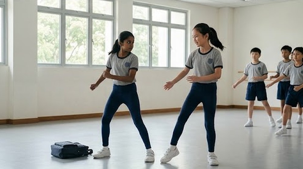 Babak 3: Mereka berlatih langkah-langkah tarian bersama-sama.
