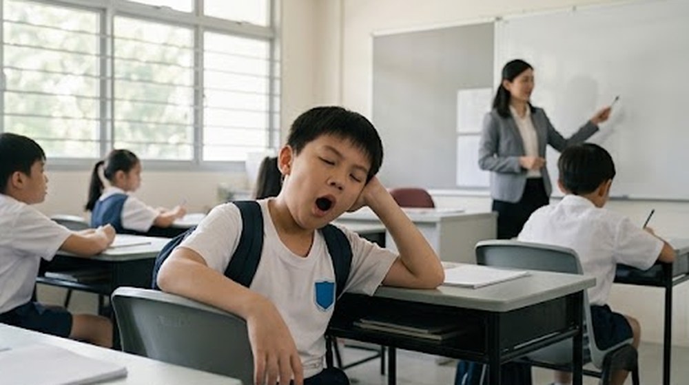 Babak 2: Keesokan harinya, dia menguap di dalam kelas dan tidak dapat memberi tumpuan.