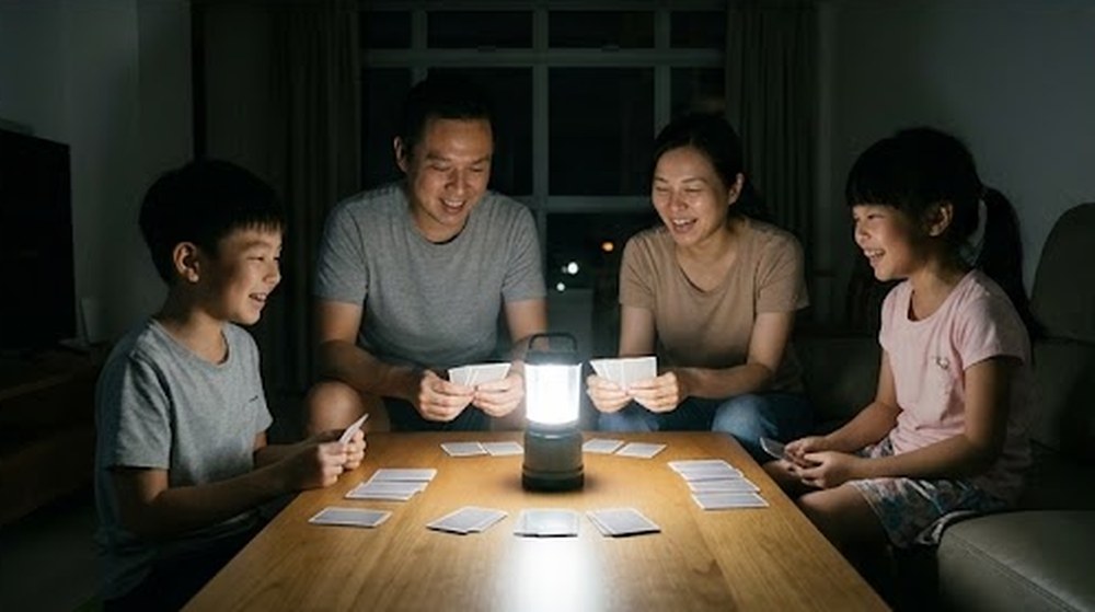 Babak 3: Seluruh keluarga bermain daun terup bersama-sama di bawah cahaya lampu tanglung.