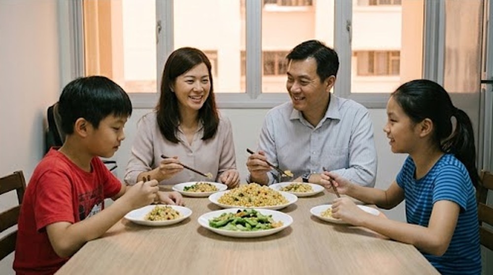Babak 4: Seluruh keluarga makan malam bersama dengan gembira.